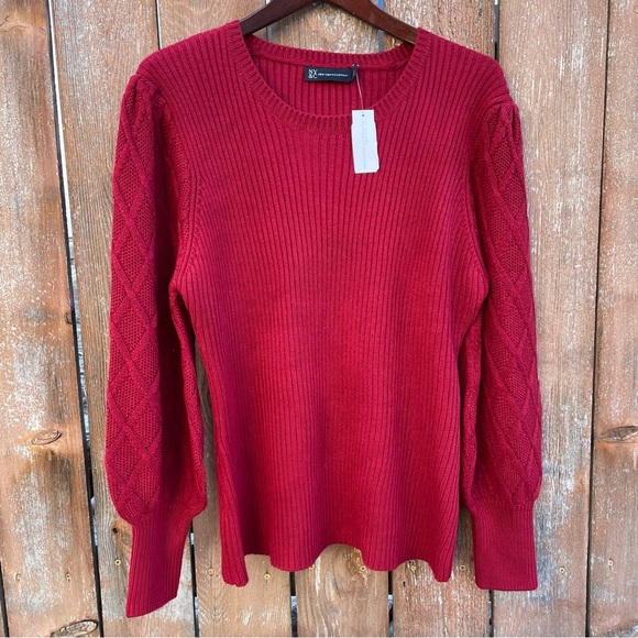 NY&C Women’s Red Knit Sweater Long Bishop Sleeve‎ NWT Size XL - Picture 1 of 11